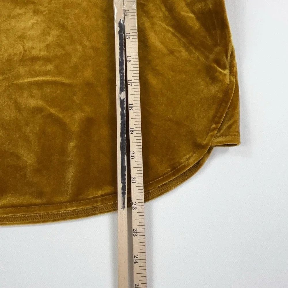 Madewell Blouse Womens L Gold Velvet Crew Neck Short Sleeve Stretch Dolman Top